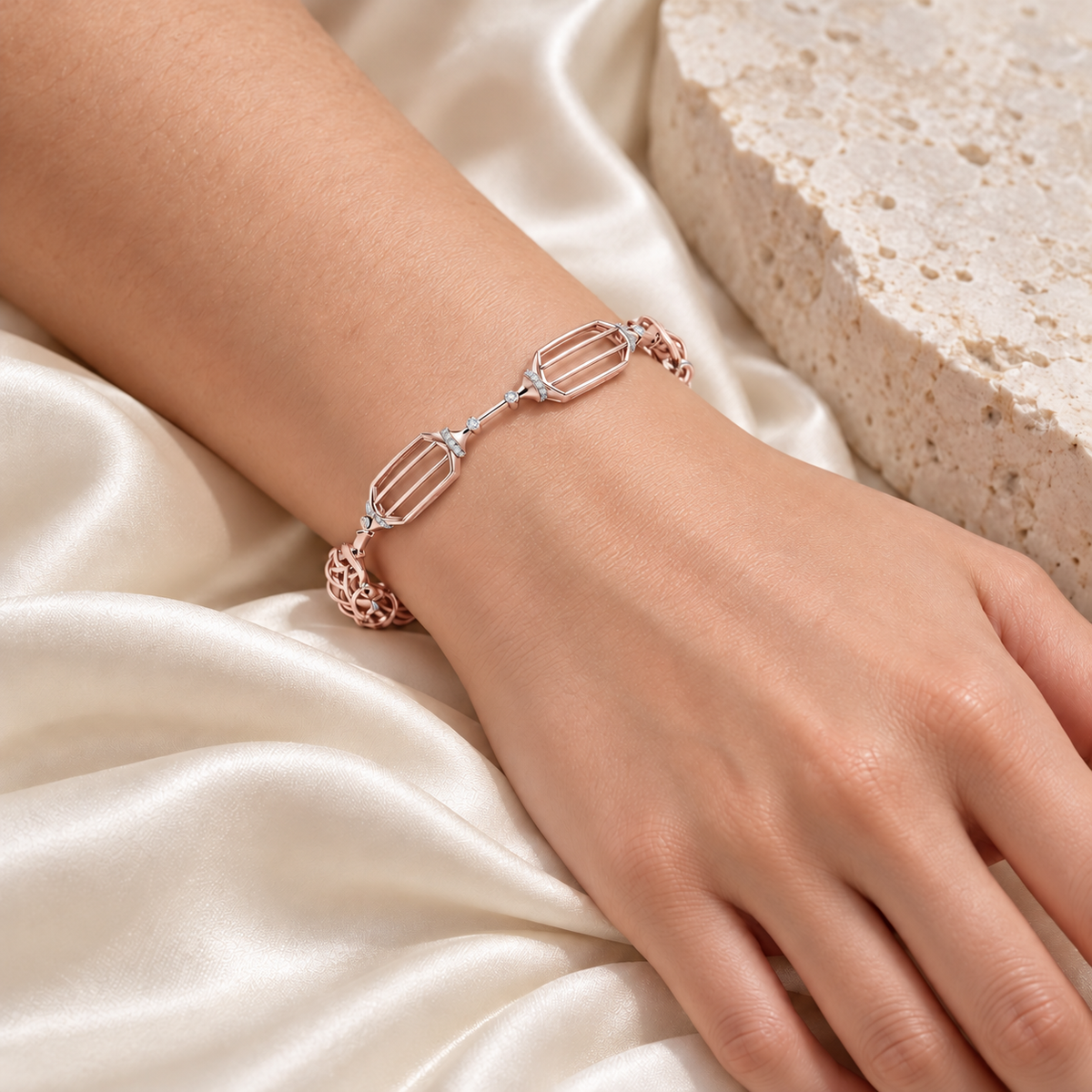 Samparna Silver Bangles - Rose Gold - Model Photo