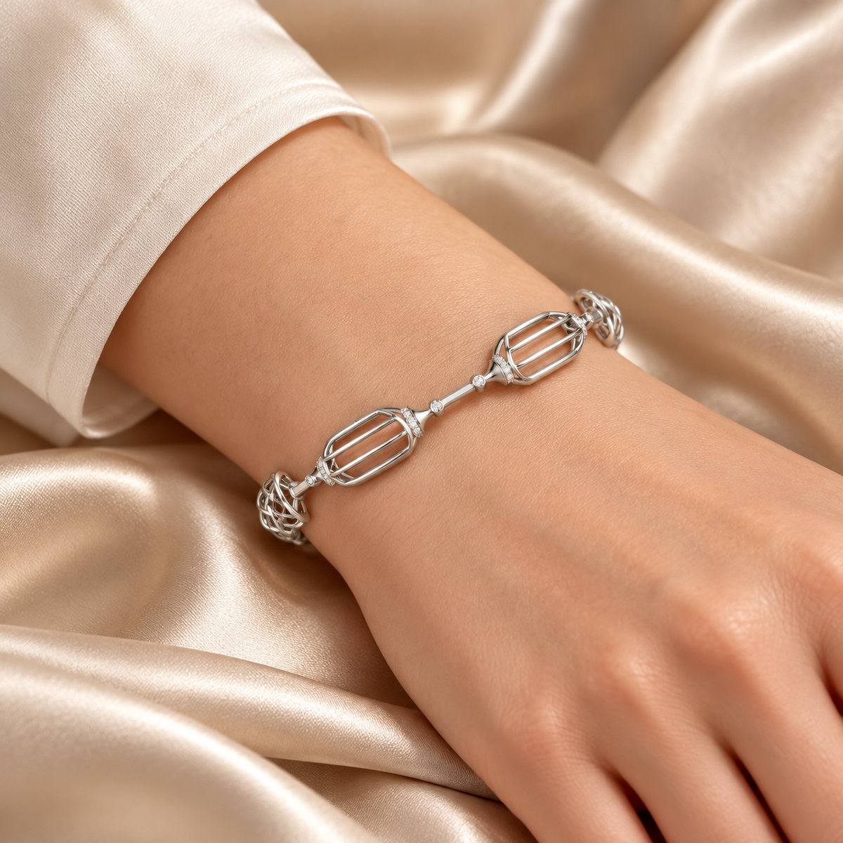 Samparna Silver Bangles - White Gold - Model Photo
