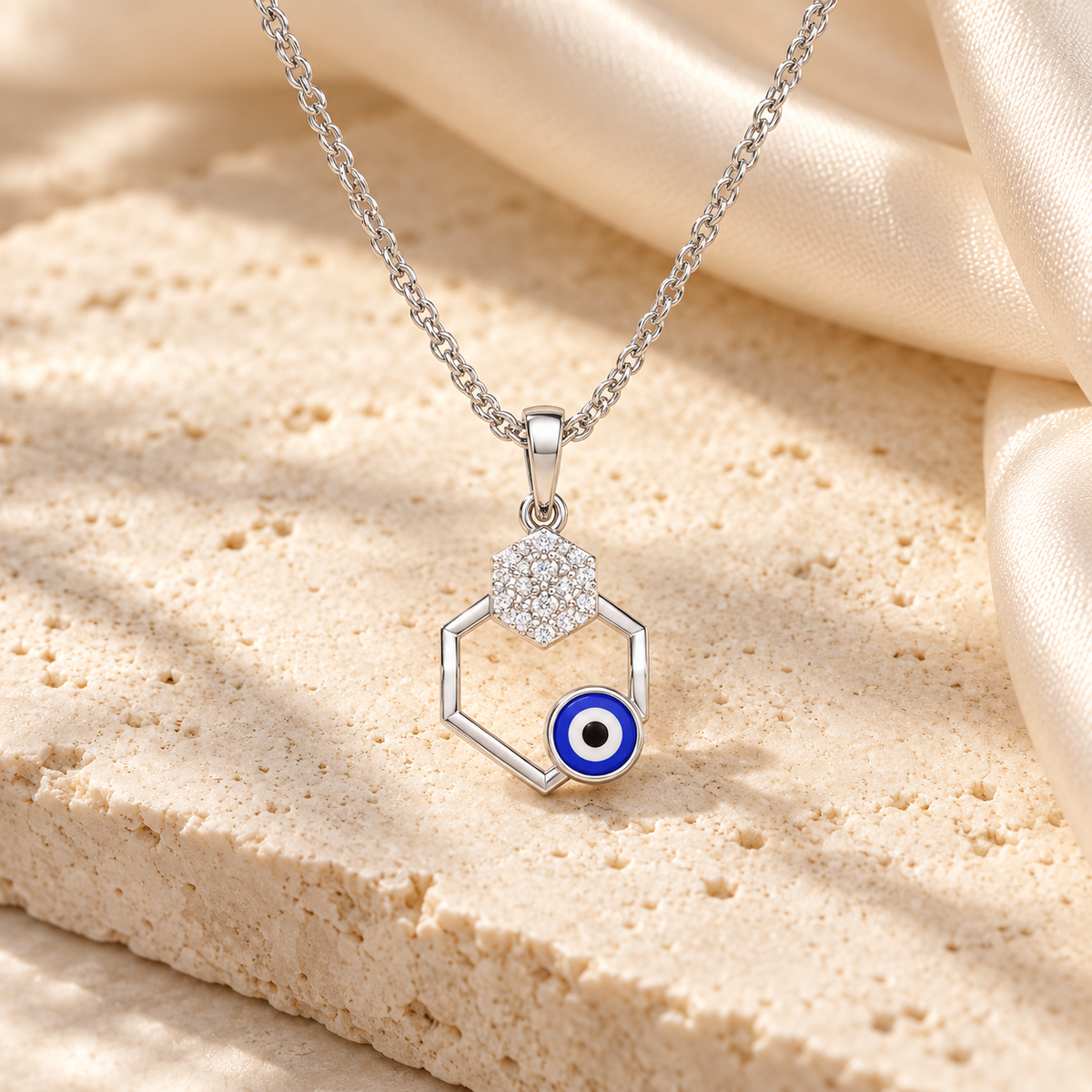 Seeing Shield Silver Pendant - White Gold - Aesthetic
