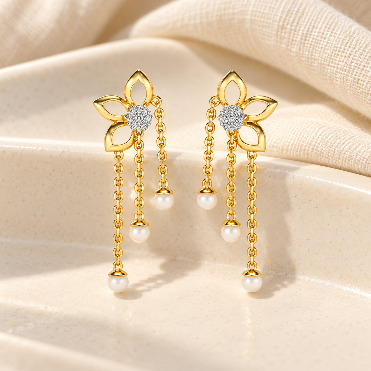 Semi-Bloom Silver Dangler Earrings - Yellow Gold - Aesthetic