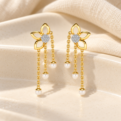 Semi-Bloom Silver Dangler Earrings - Yellow Gold - Aesthetic