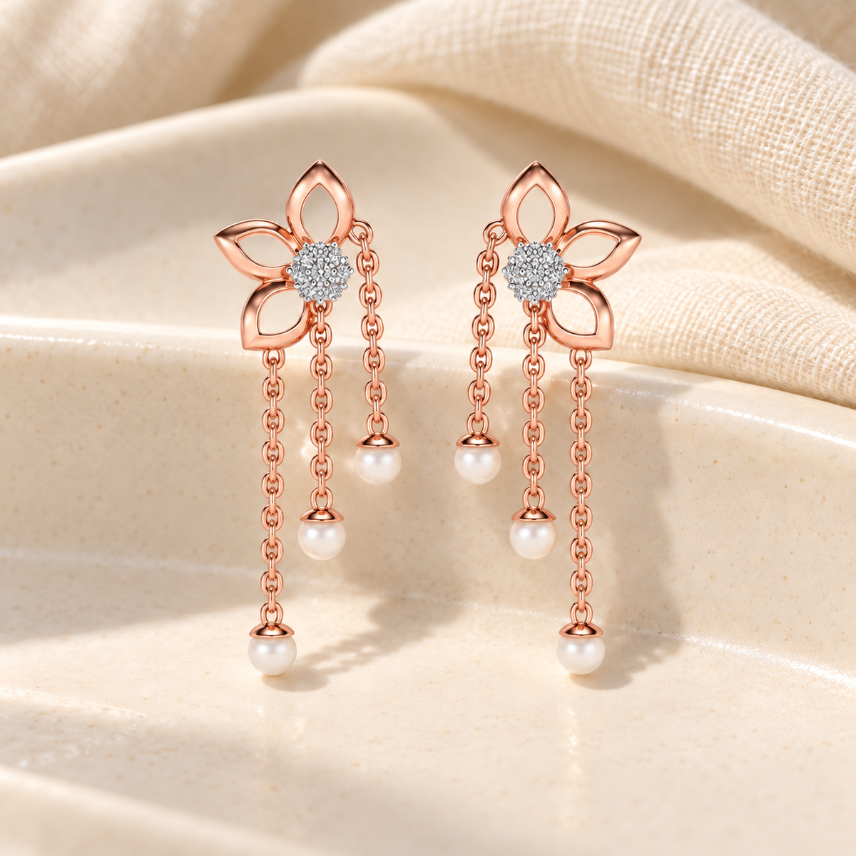 Semi-Bloom Silver Dangler Earrings - Rose Gold - Aesthetic
