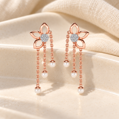 Semi-Bloom Silver Dangler Earrings - Rose Gold - Aesthetic
