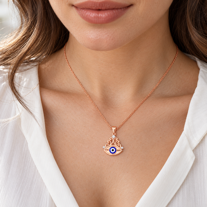 Serenity Shield Silver Pendant - Rose Gold - Model
