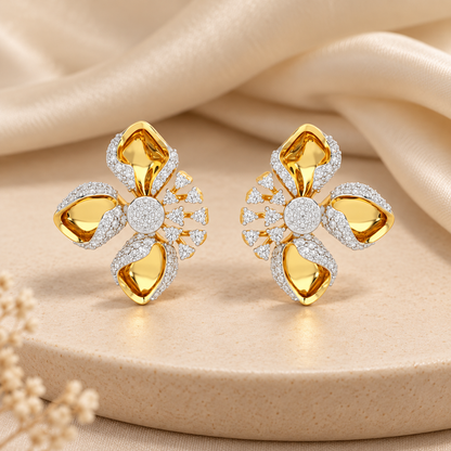 shimmering flower silver earrings - Yellow Gold - Aesthetic