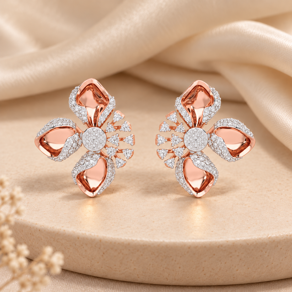 shimmering flower silver earrings - Rose Gold - Aesthetic