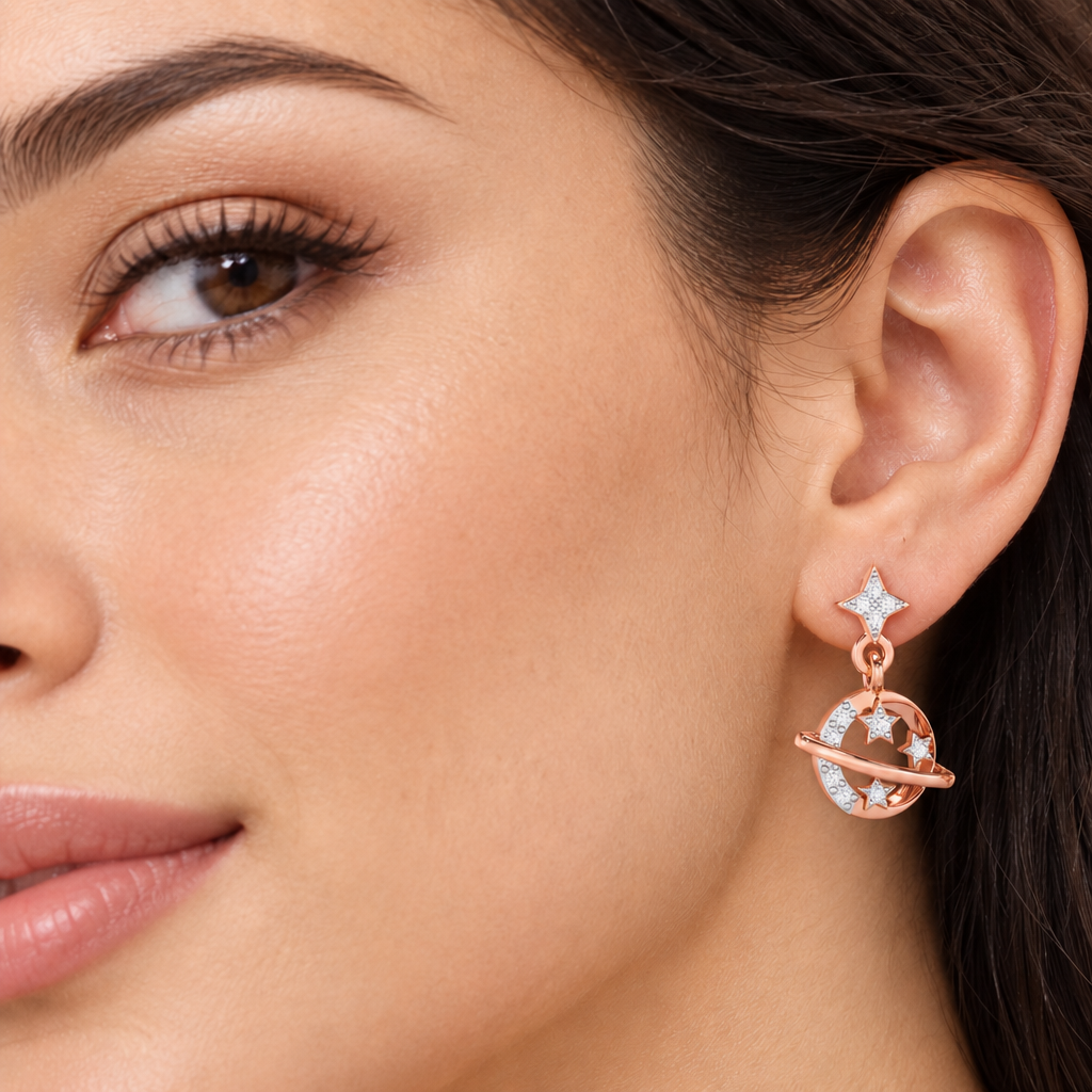 Shimmering Serendipity Silver Stud Earrings - Rose Gold - Model
