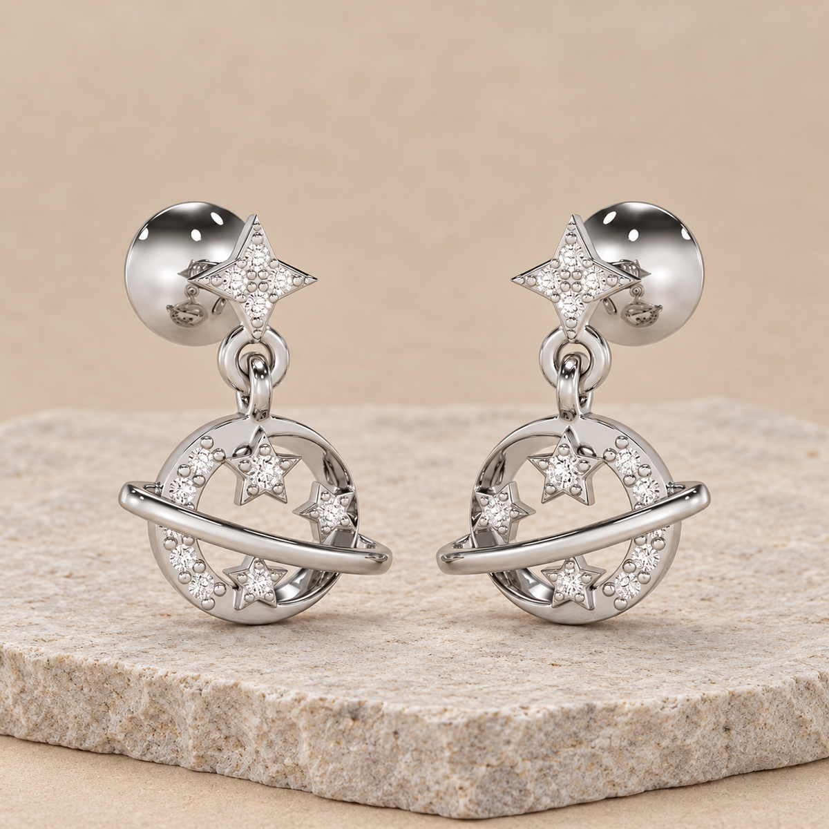Shimmering Serendipity Silver Stud Earrings - White Gold - Aesthetic