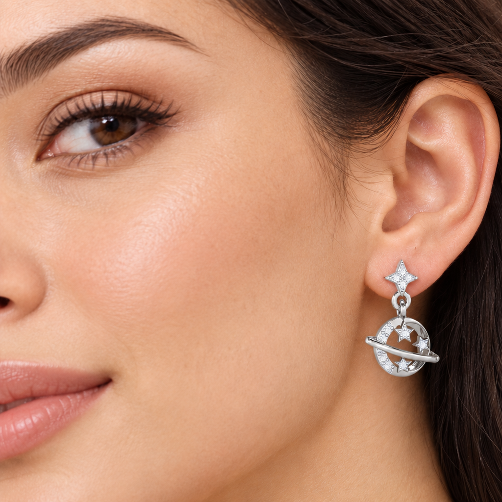 Shimmering Serendipity Silver Stud Earrings - White Gold - Model