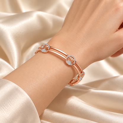 Shine Chase Silver Bangles - Rose Gold - Worn on wrist model photo
