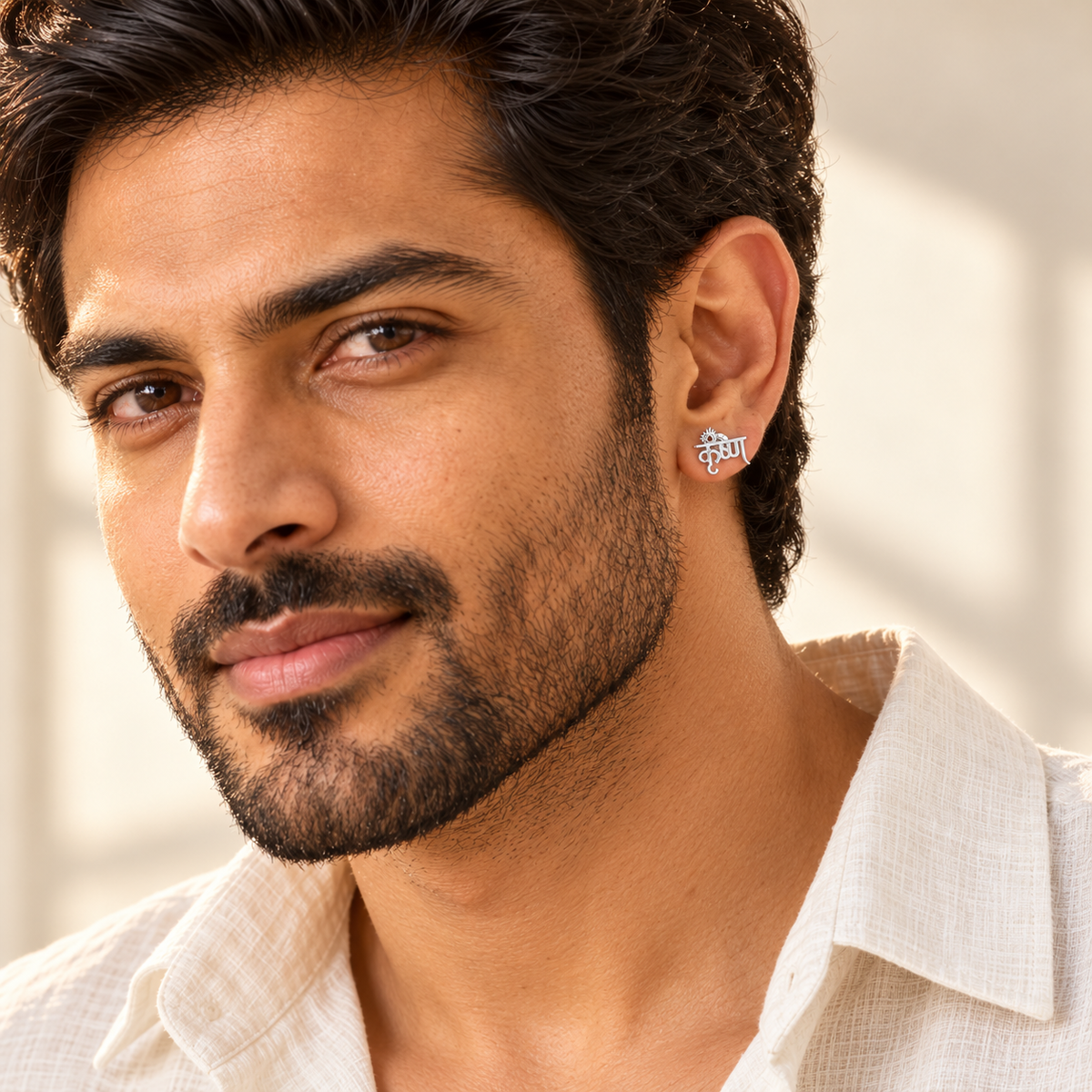 Shree Krishna Silver Studs - White Gold - Model