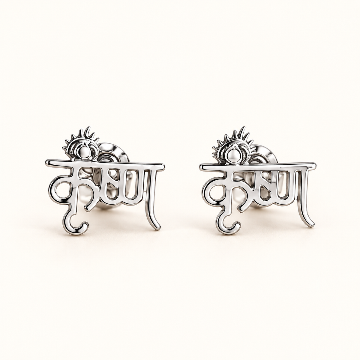 Shree Krishna Silver Studs - White Gold - Product front view