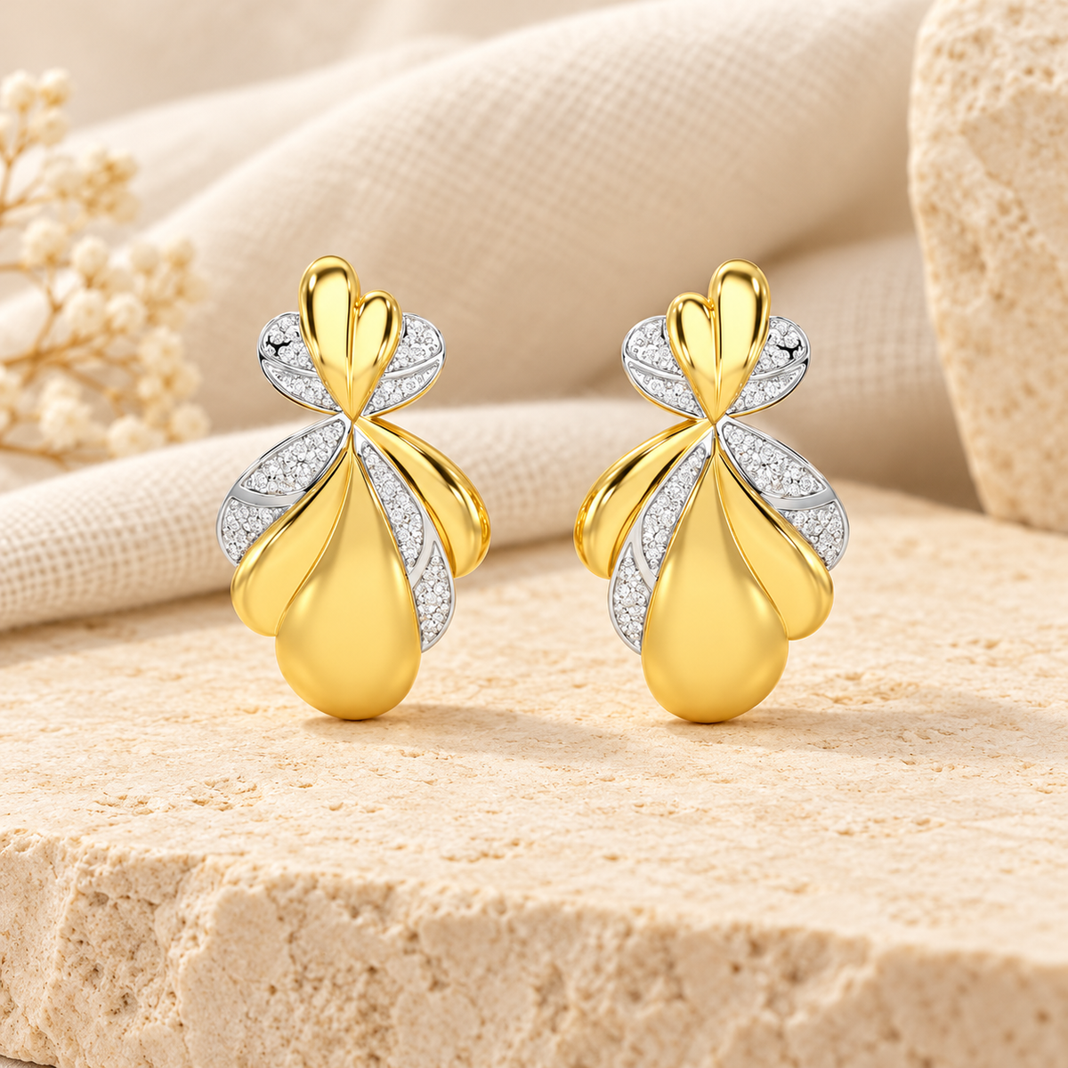 sparkling cascade silver earrings - Yellow Gold - Aesthetic