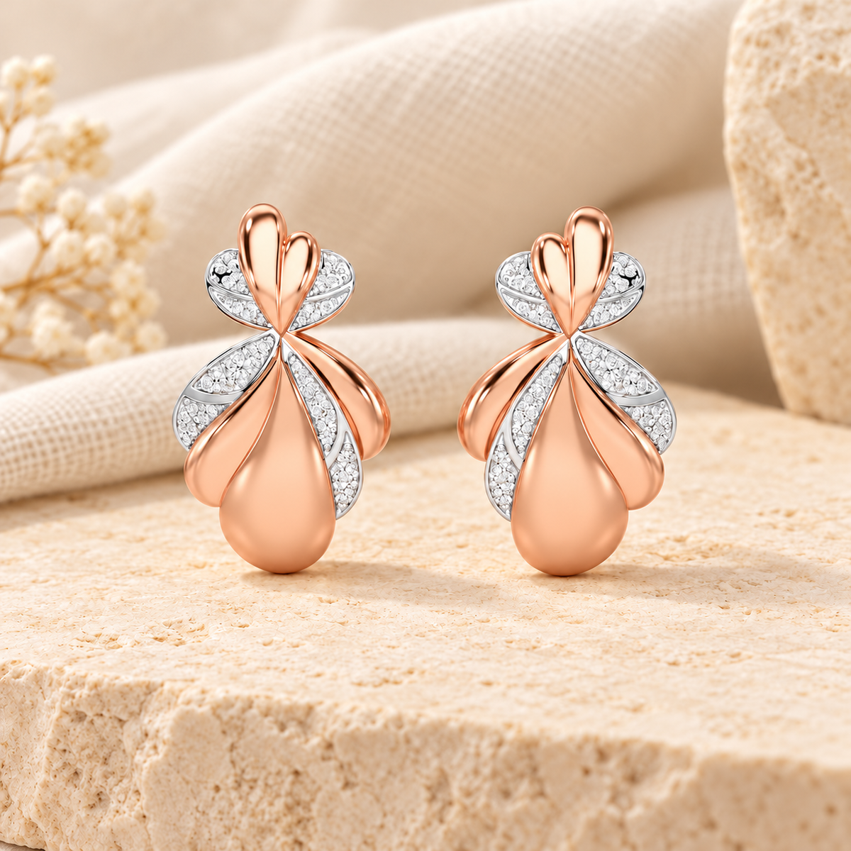 sparkling cascade silver earrings - Rose Gold - Aesthetic