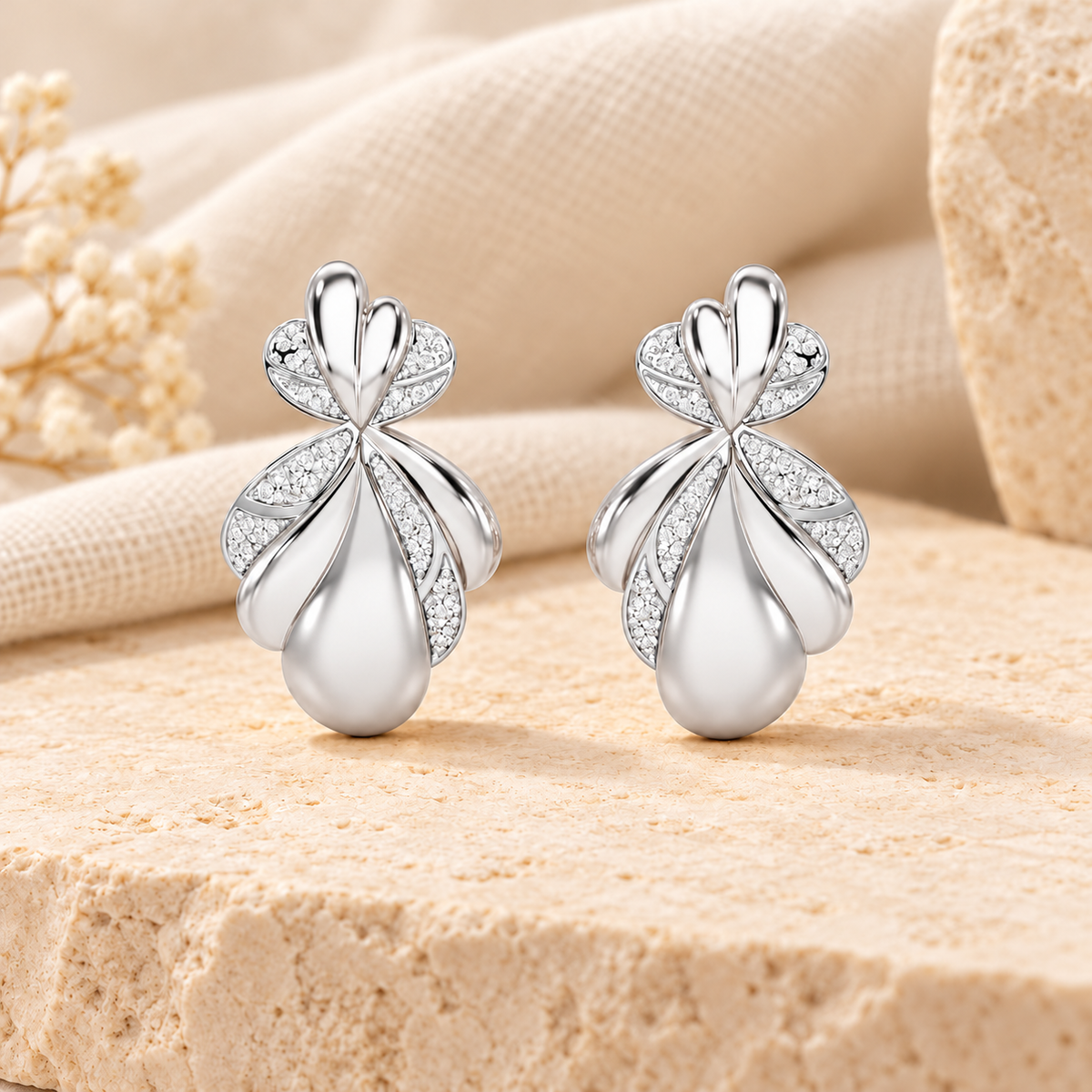 sparkling cascade silver earrings - White Gold - Aesthetic