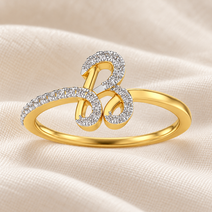 Stylish B Silver Ring - Yellow Gold - Aesthetic