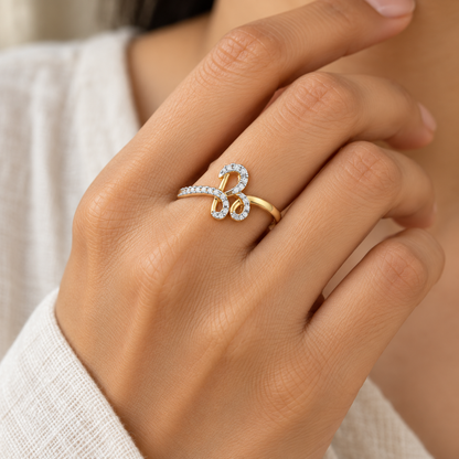 Stylish B Silver Ring - Yellow Gold - Model