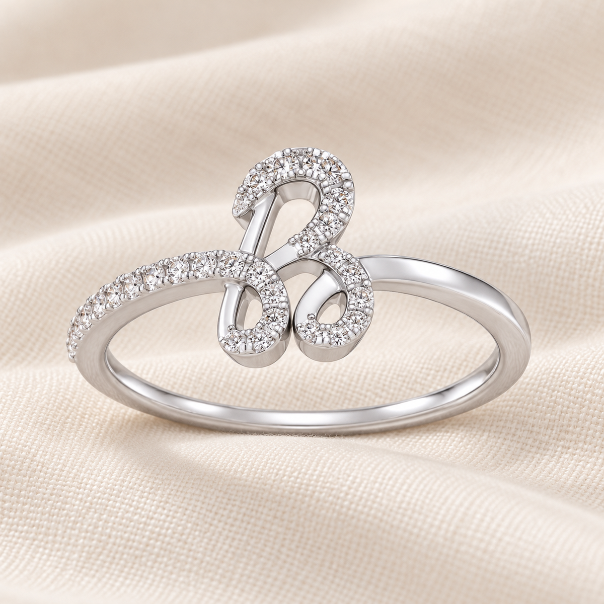 Stylish B Silver Ring - White Gold - Aesthetic