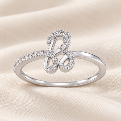 Stylish B Silver Ring - White Gold - Aesthetic