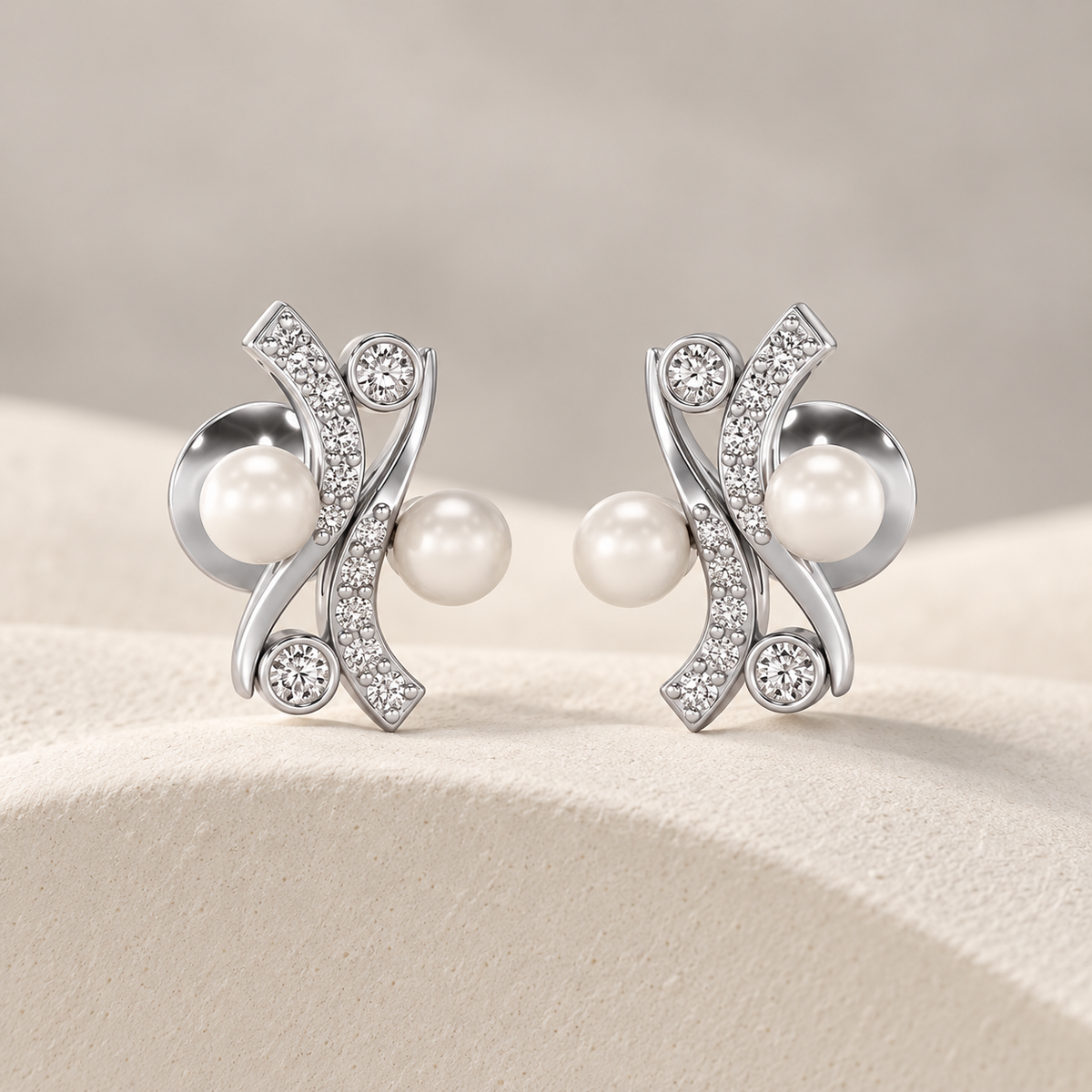 Subtle Silver Pearl Earrings - White Gold - Aesthetic