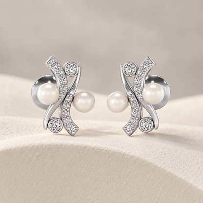 Subtle Silver Pearl Earrings - White Gold - Aesthetic