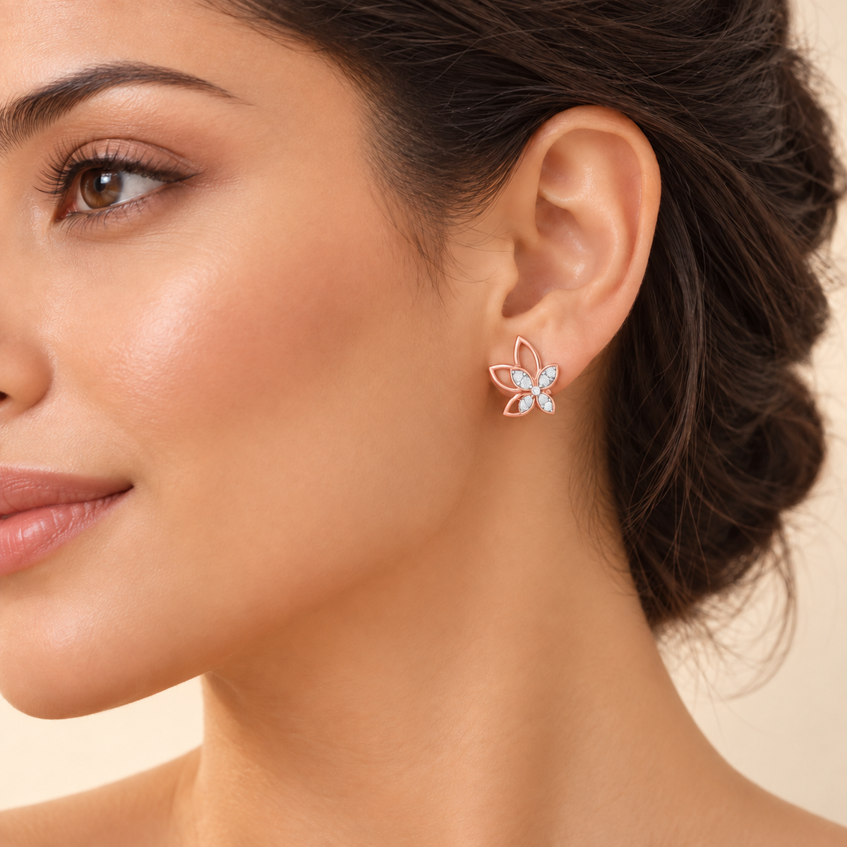 Timeless Tranquility Silver Stud Earrings - Rose Gold - Model