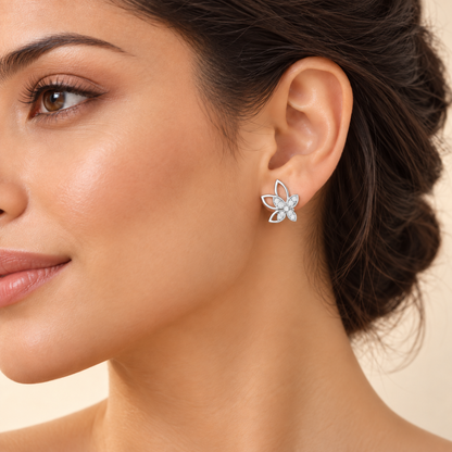 Timeless Tranquility Silver Stud Earrings - White Gold - Model