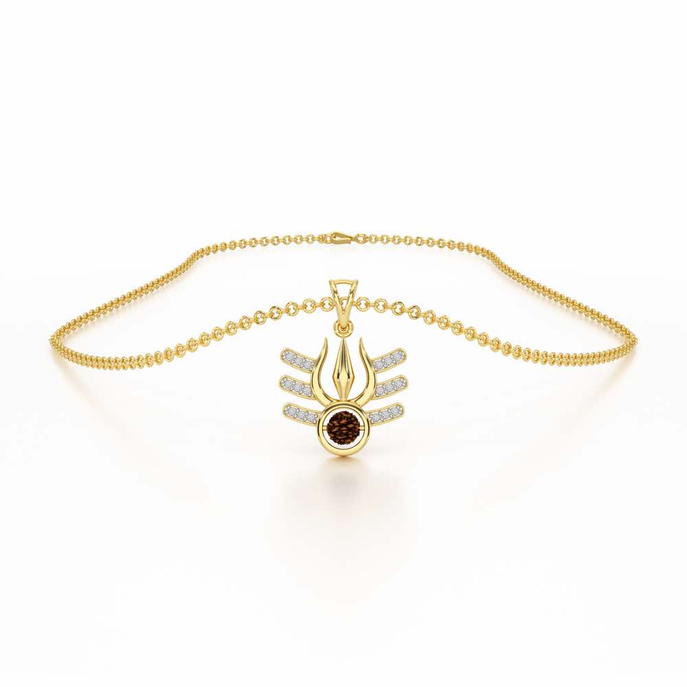 Trishul Silver Pendant - Yellow Gold - Image 3