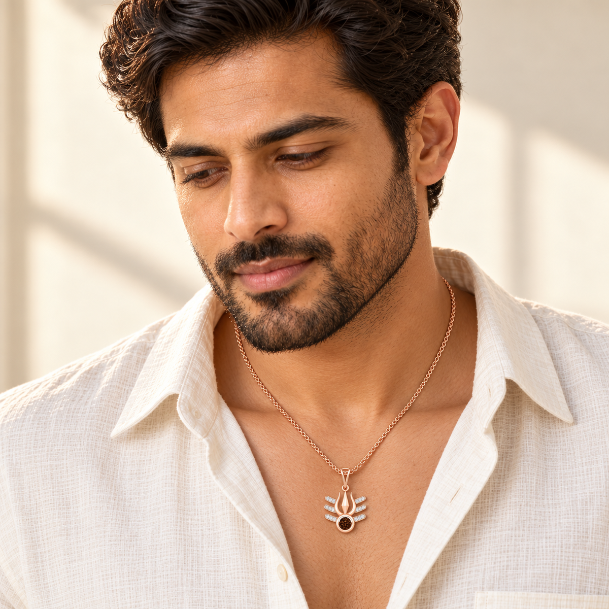 Trishul Silver Pendant - Rose Gold - Model