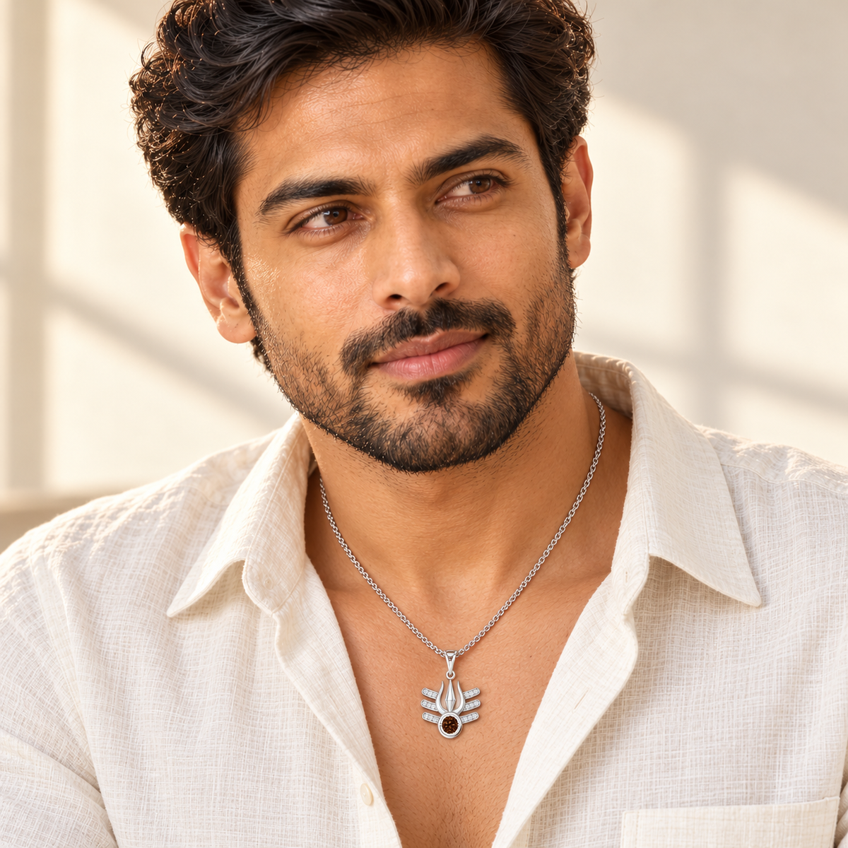 Trishul Silver Pendant - White Gold - Model