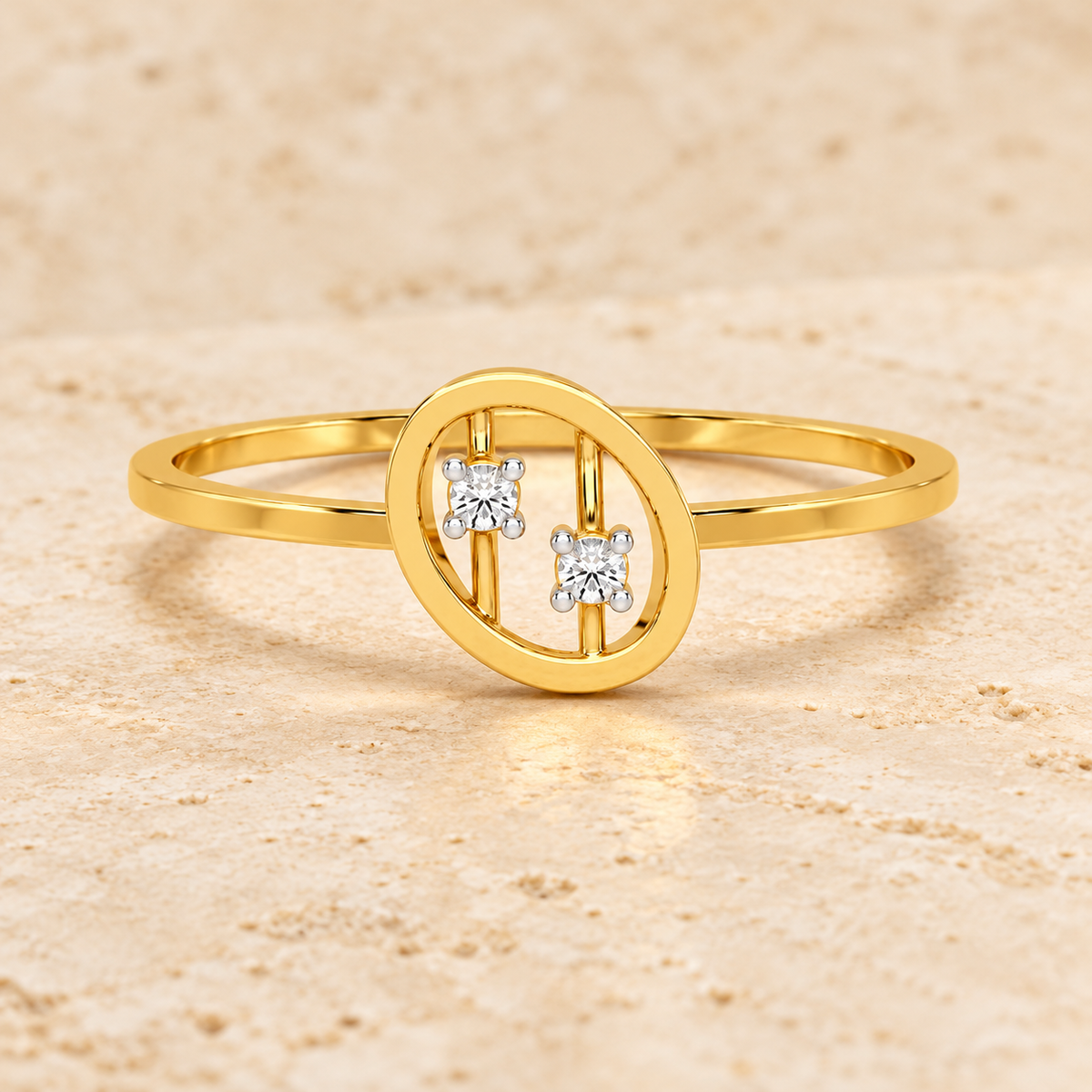 Twin Shine Silver Ring - Yellow Gold - Aesthetic