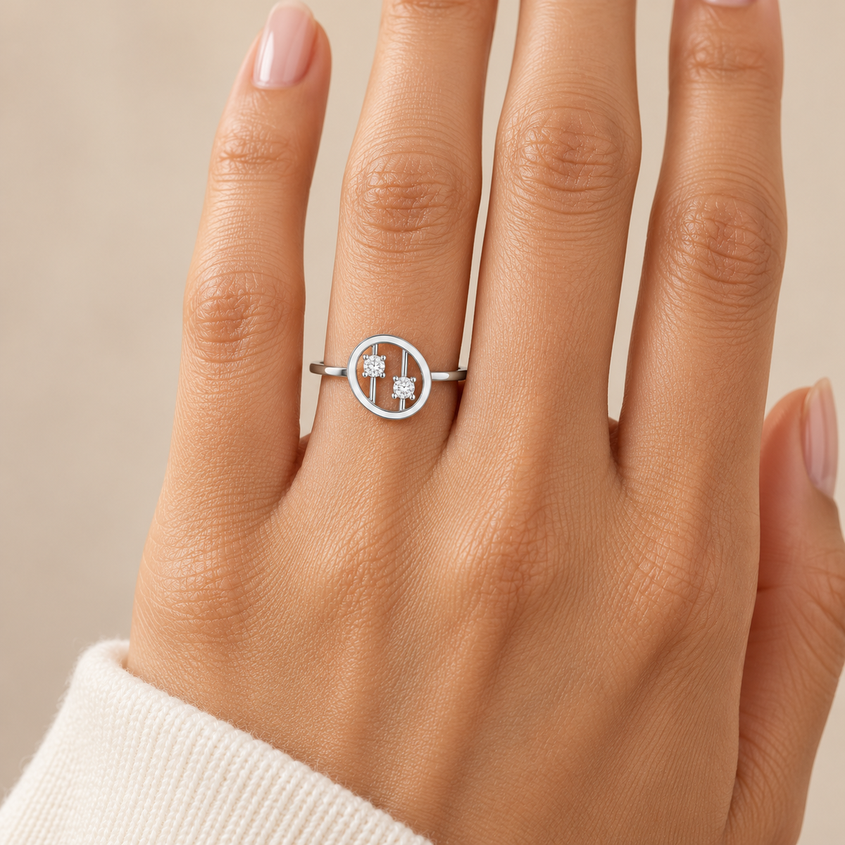 Twin Shine Silver Ring - White Gold - Model