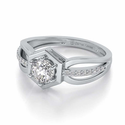 valentia Solitaire Silver Ring - White Gold - Image 3
