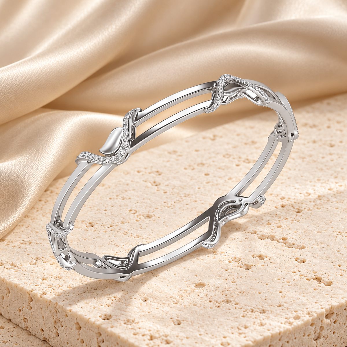Wavy Hold Silver Bangles White Gold aesthetic image