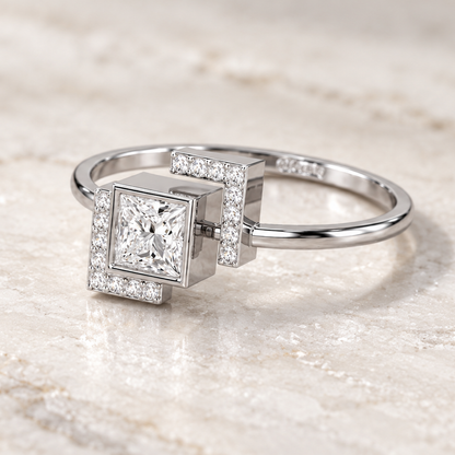 Blue in Frame Silver Ring - White Gold - Aesthetic, square