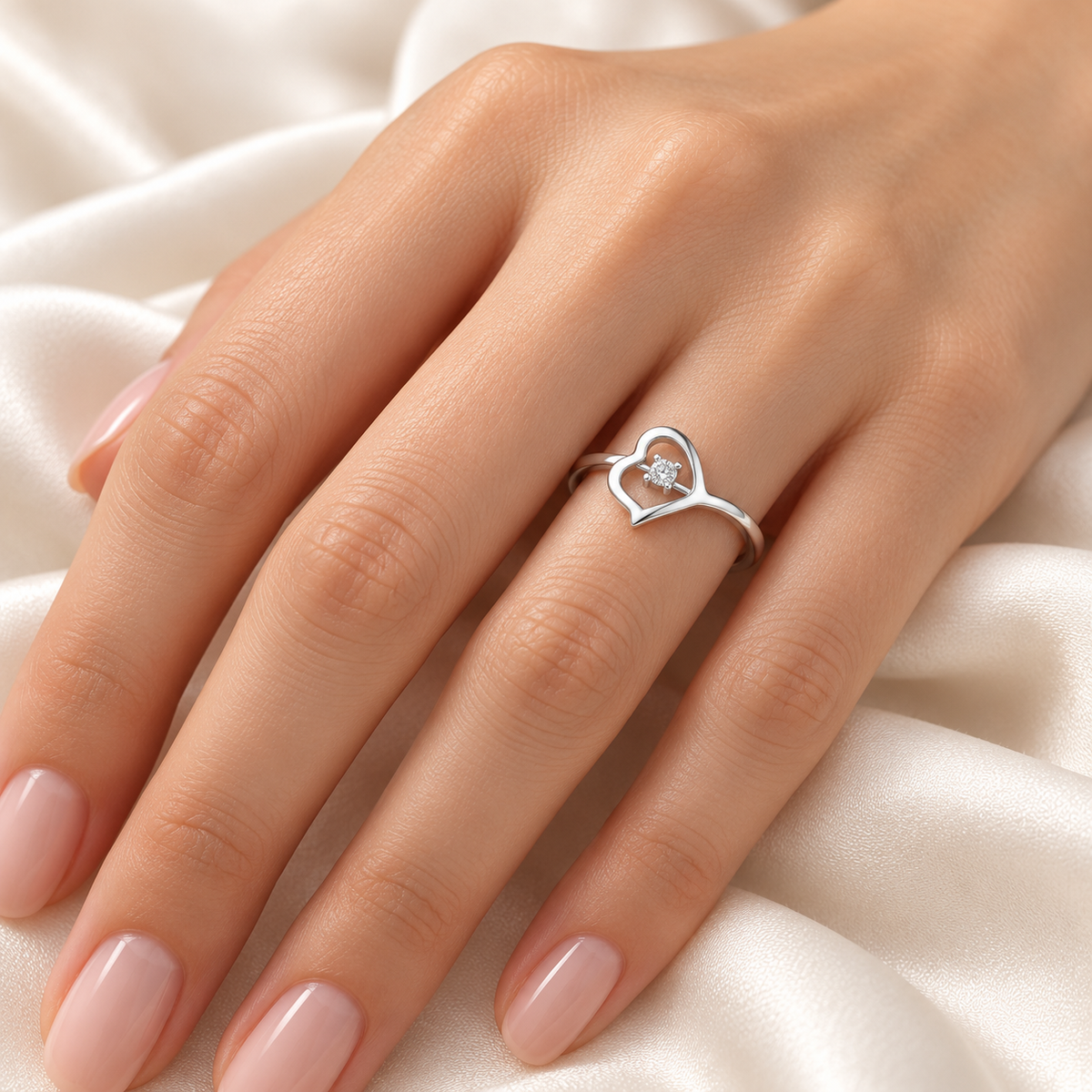Heart Strand Diamond Ring - White Gold - Model